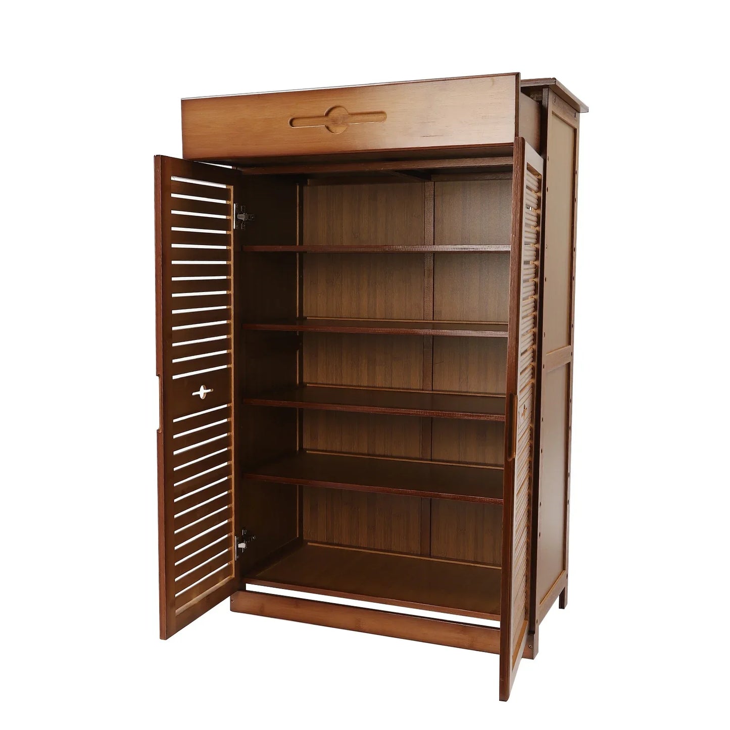Bamboo Shoe Rack 5 Tier Storage With Drawer And Doors