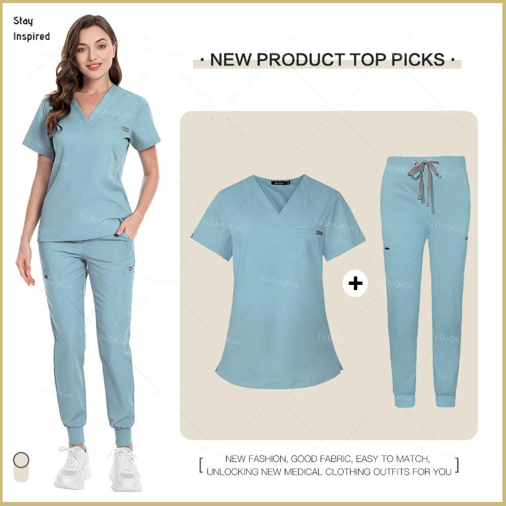 NONECN Nurse Uniforms Set Women Men Medical Hospital Scrubs Outfit