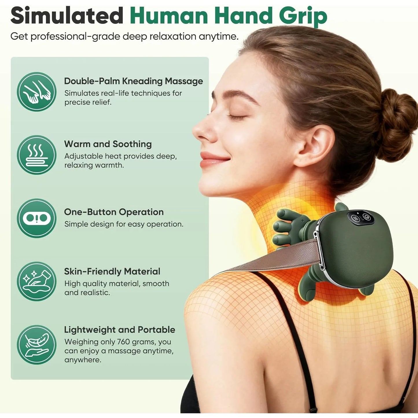 Shoulder Neck Massager Bionic Heated 4D Kneading Simulated Palm Massage