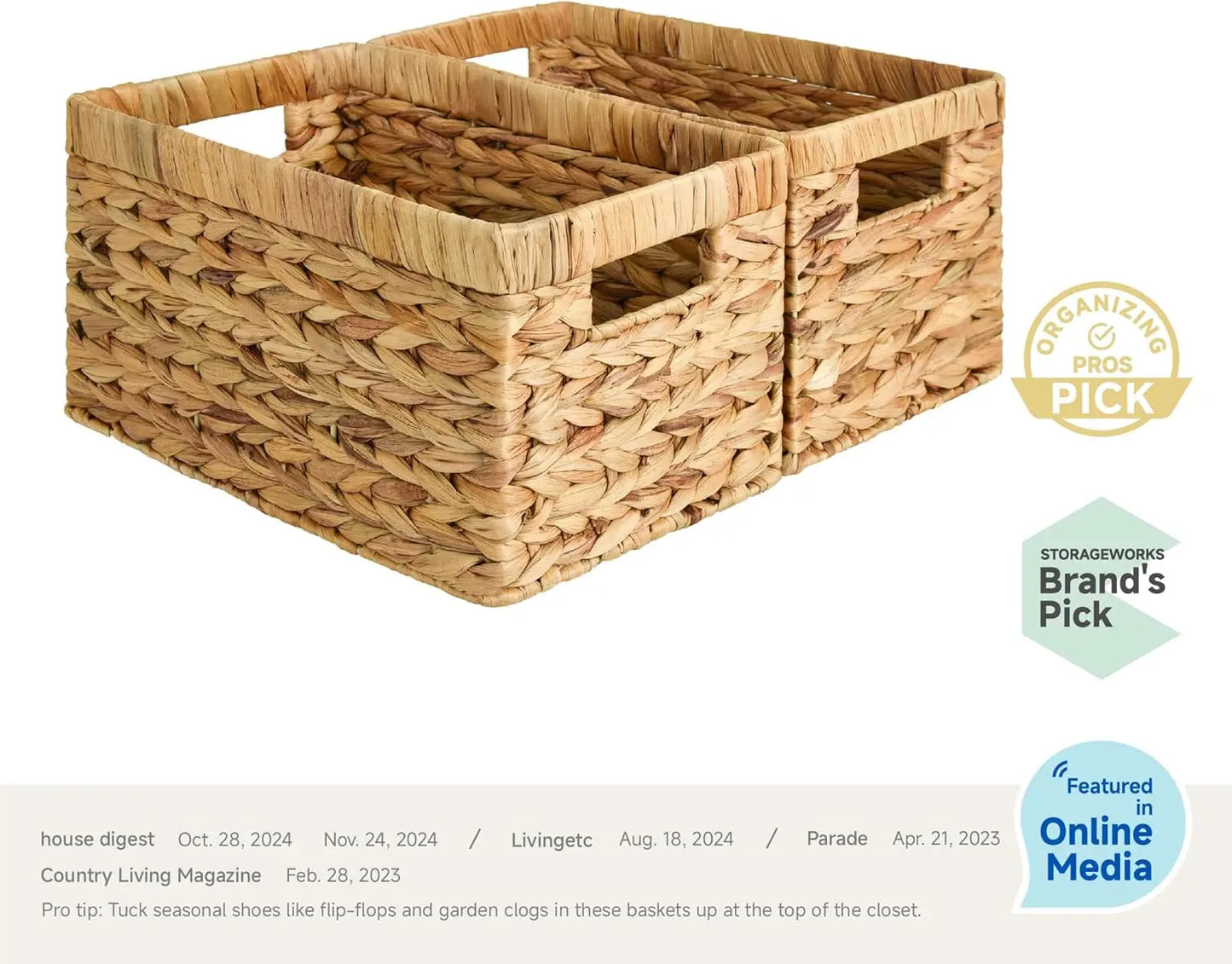 Handwoven Water Hyacinth Storage Basket With Handles