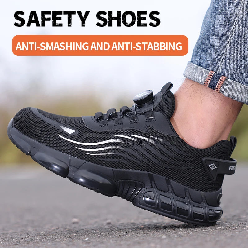 Air Cushion Soft Sole Mens Steel Toe Safety Shoes Breathable
