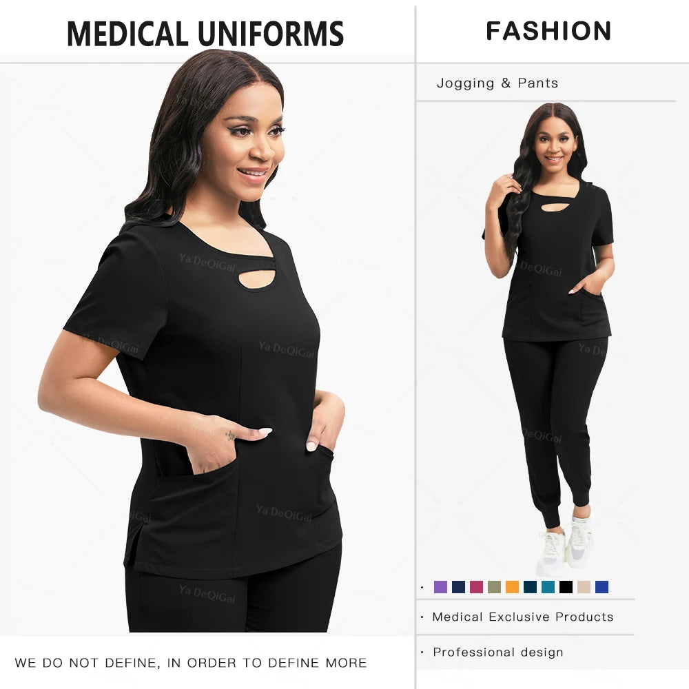 None Womens Medical Scrubs Set Nurses Uniform Jogger Pants