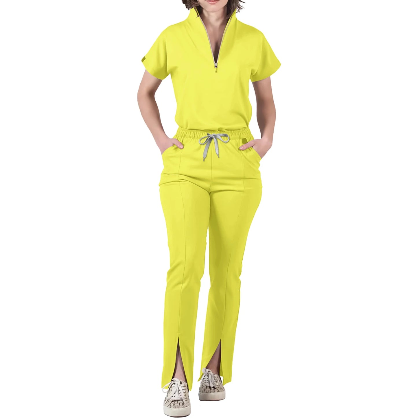 Nurse Scrub Set V-Neck Half Zip Short Sleeve Professional Workwear