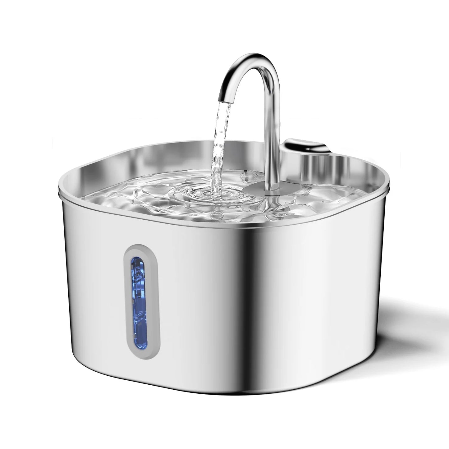 Stainless Steel Cat Water Fountain With LED Window Silent Flow