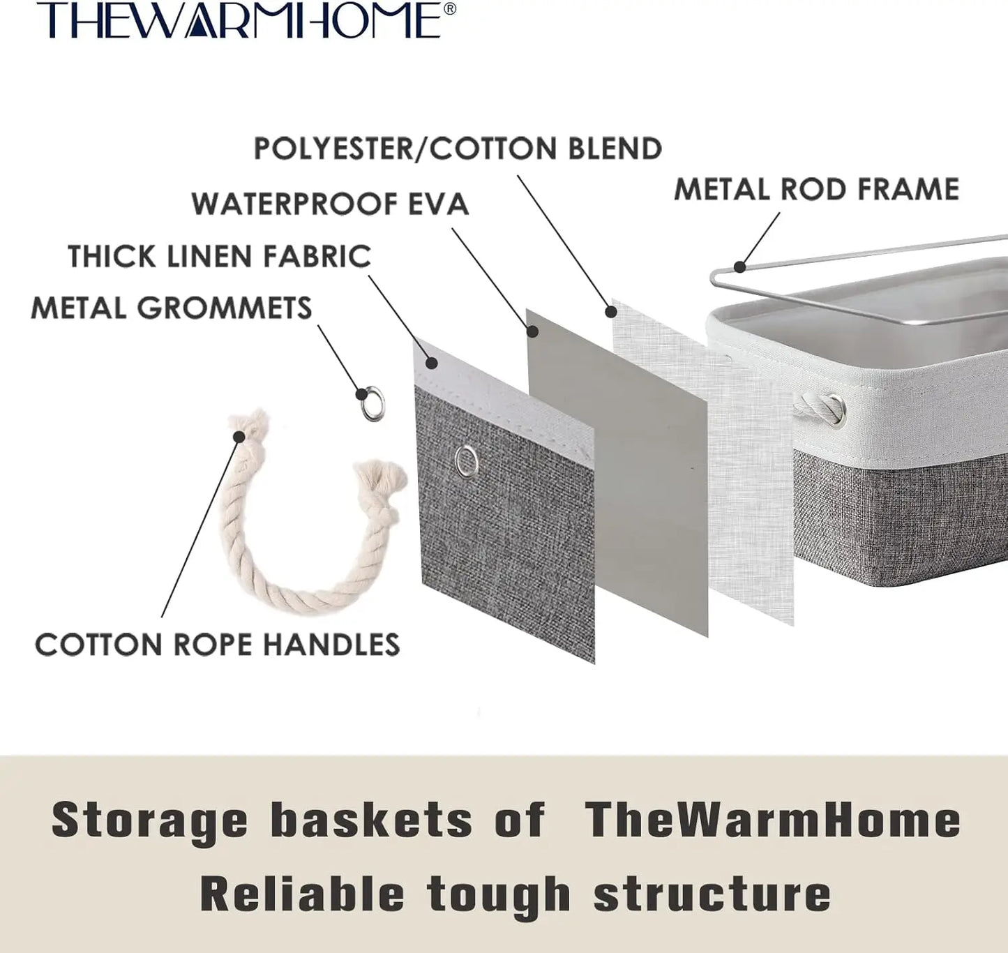 Foldable Fabric Storage Baskets With Handles Six Pack