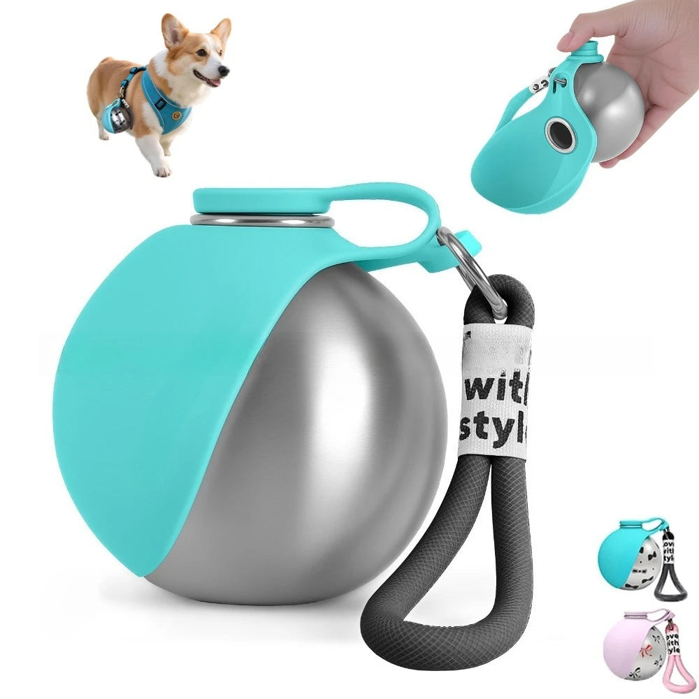 Two In One Portable Dog Drinker Silicone Bowl Stainless Steel