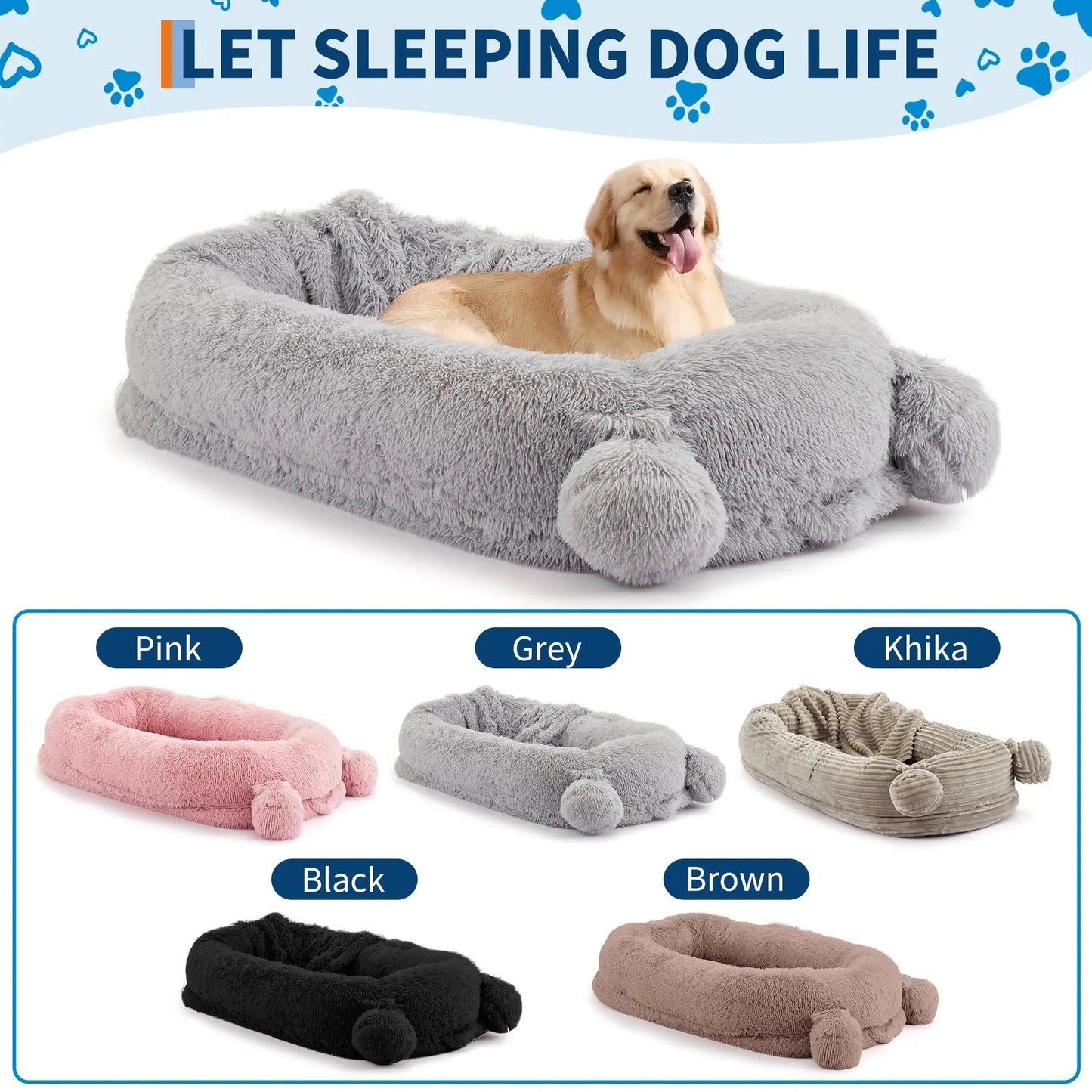 HiMISS Dog Bed for Adults With Removable Cover Matching Blanket and Pockets