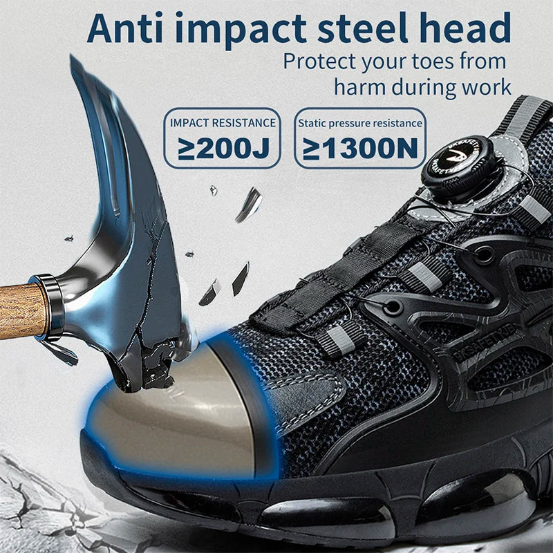 Stab-Proof Work Shoes With Elastic Buttons And Lace-Up For Men