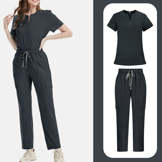 Women's Nurse Scrub Set V Neck Short Sleeve Multi Pocket Medical Uniform