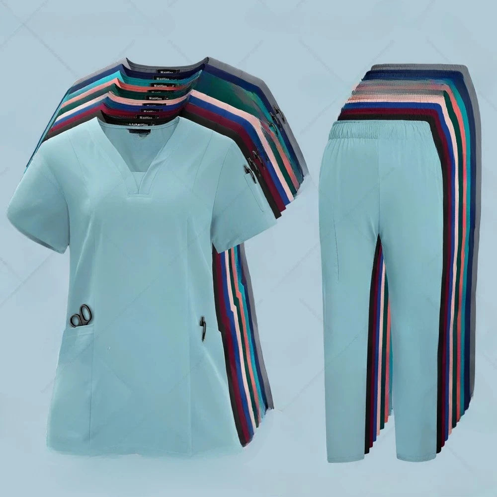 Unisex Nursing Scrubs Sets Medical Uniforms Doctor Nurse Tops Pants
