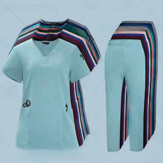 Unisex Nursing Scrubs Sets Medical Uniforms Doctor Nurse Tops Pants