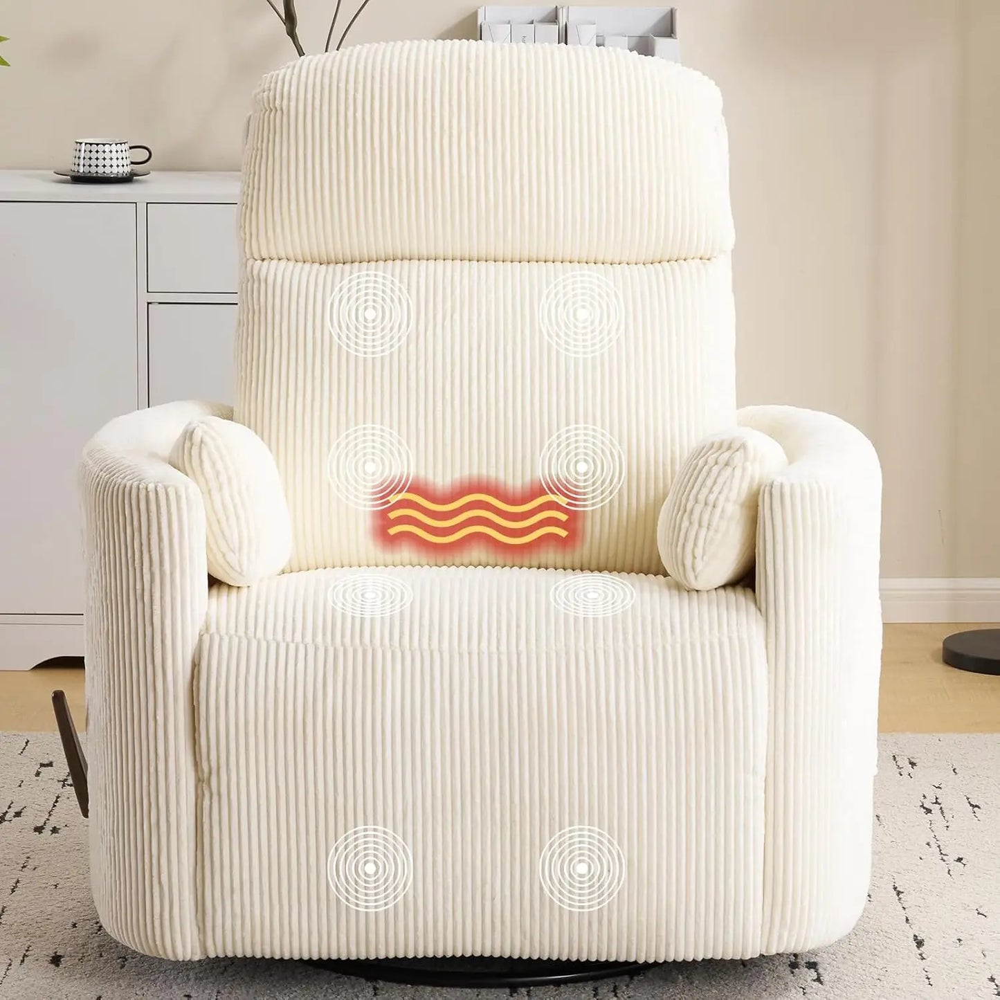 Swivel Rocker Recliner With Massage And Heat Adjustable Headrest Manual