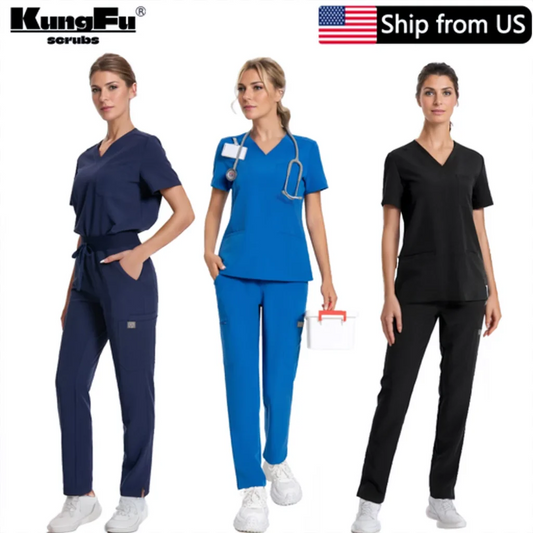 KUNGFU SCRUBSCN Ladies Dental Scrubs Set Two Piece