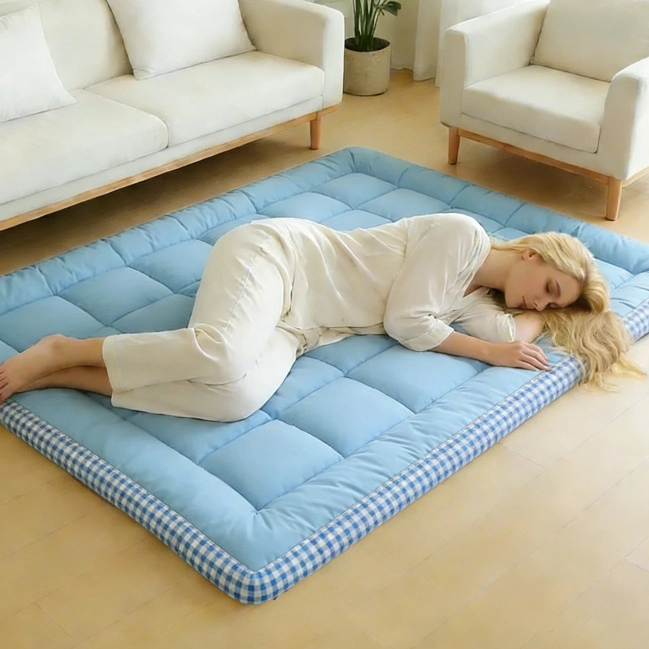Japanese Plush Futon Mattress Topper Roll Up Tatami Mat
