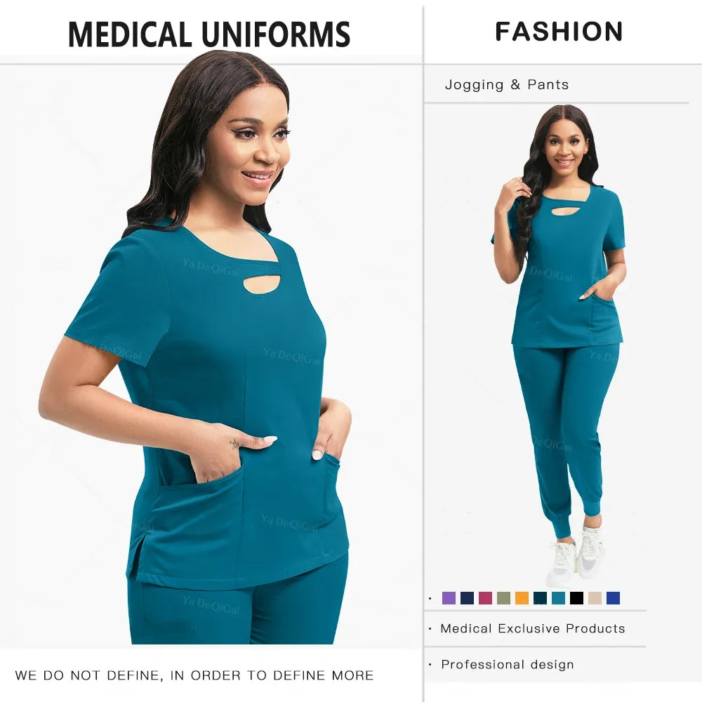 None Womens Medical Scrubs Set Nurses Uniform Jogger Pants
