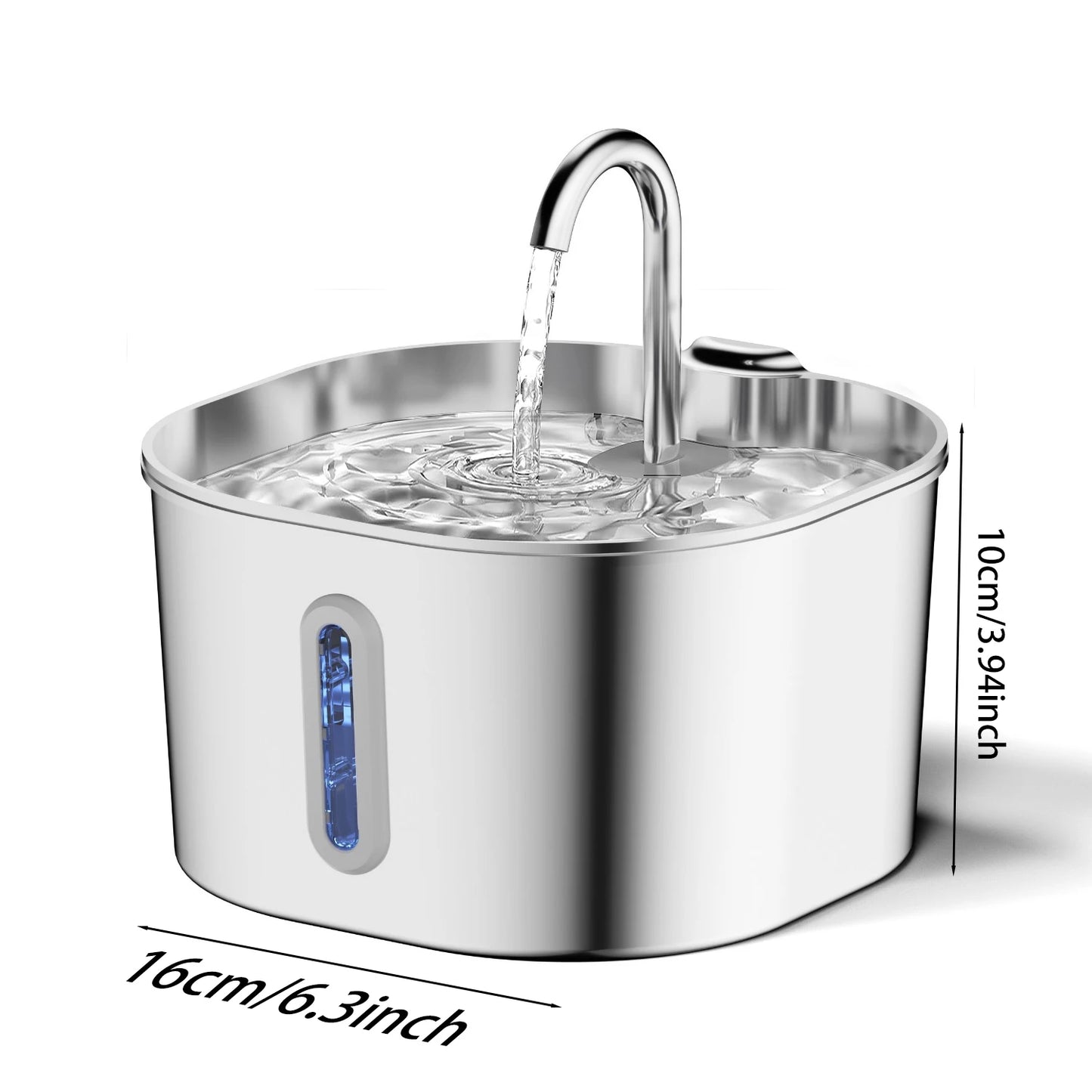 Stainless Steel Cat Water Fountain With LED Window Silent Flow