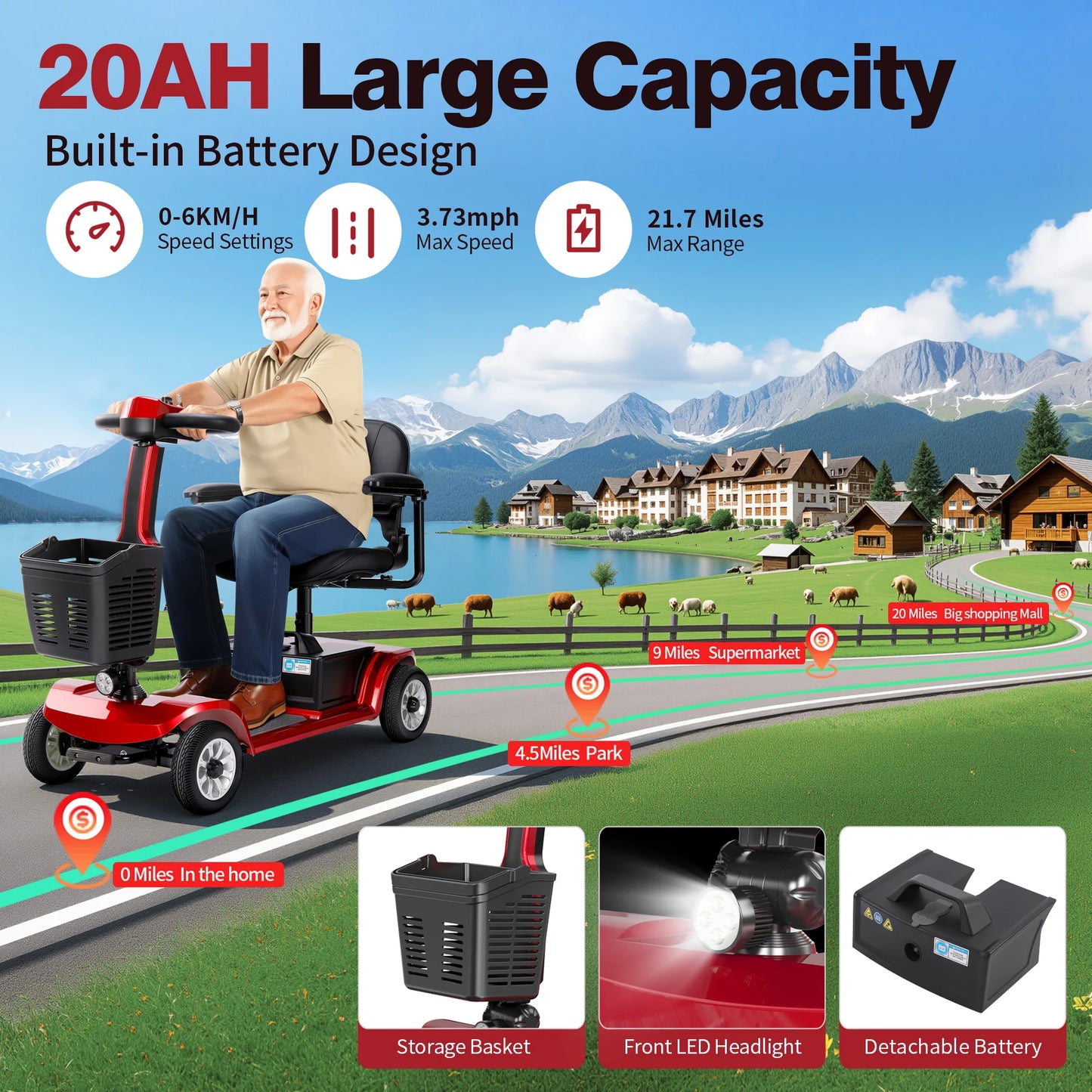 Unificare Electric Mobility Scooter For Adults 20Ah Battery Foldable