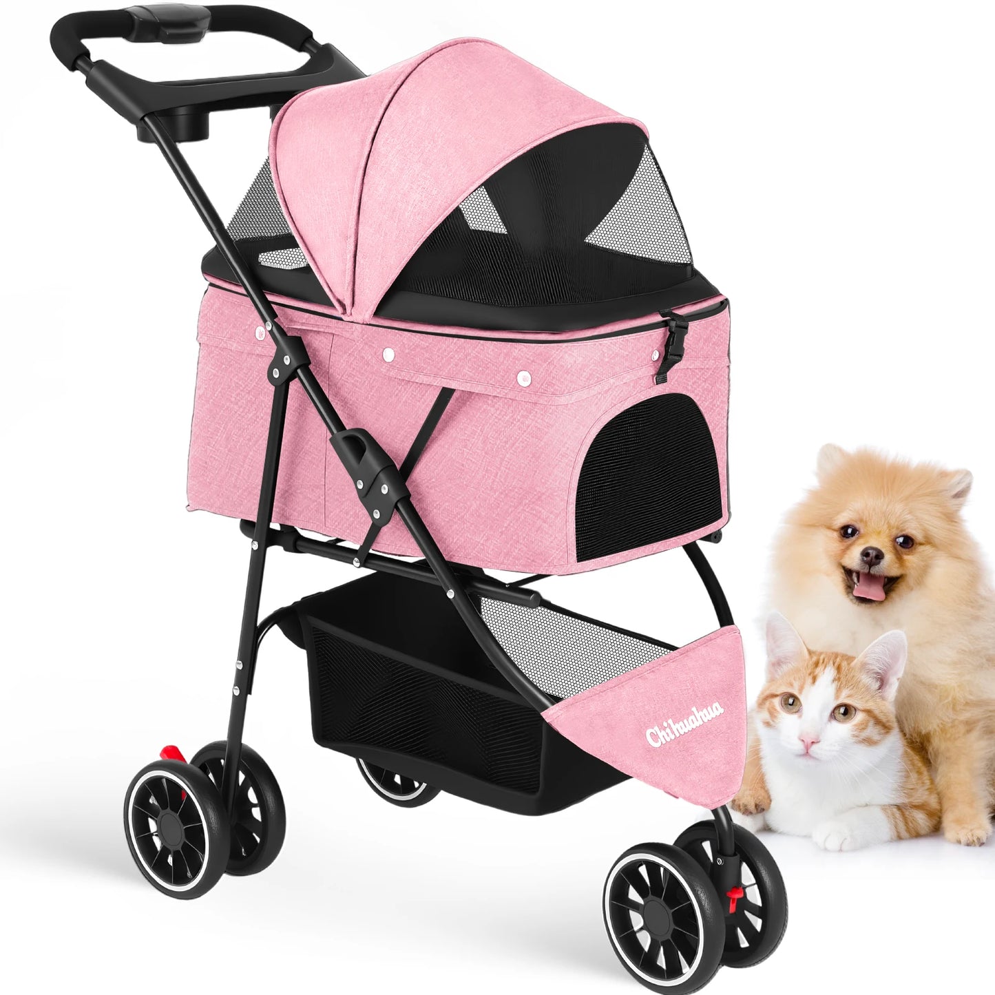 Chihuahua Pet Stroller For Small And Medium Dogs 3-Wheel Foldable