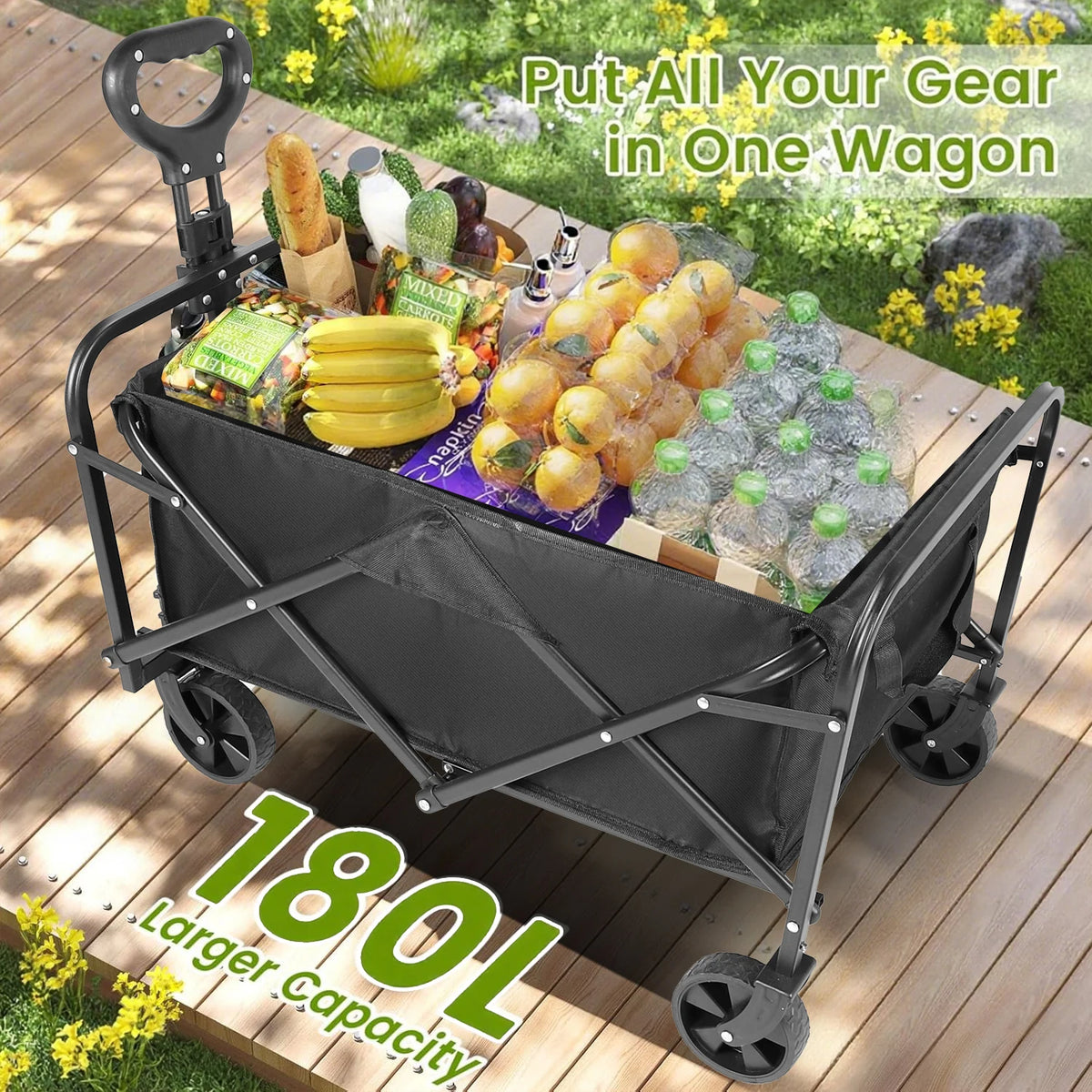 Heavy Duty Foldable Utility Wagon All Terrain Wheels Cup Holder