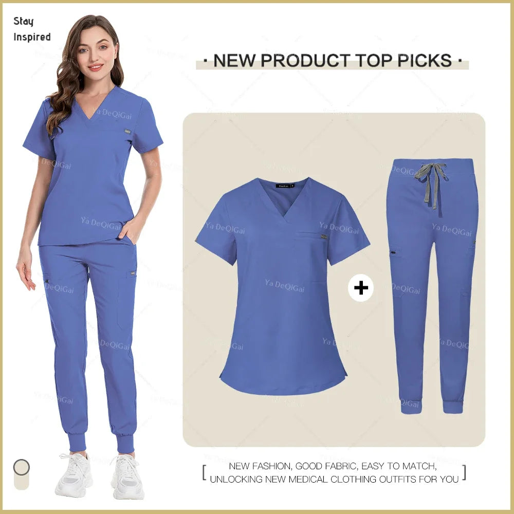 NONECN Nurse Uniforms Set Women Men Medical Hospital Scrubs Outfit