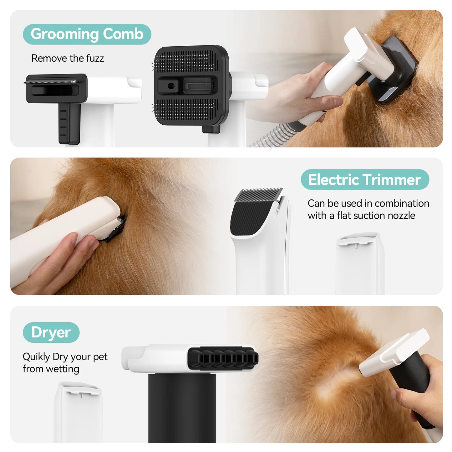 P1 Pet Grooming Vacuum And Hair Dryer 15kPa 4 Gear