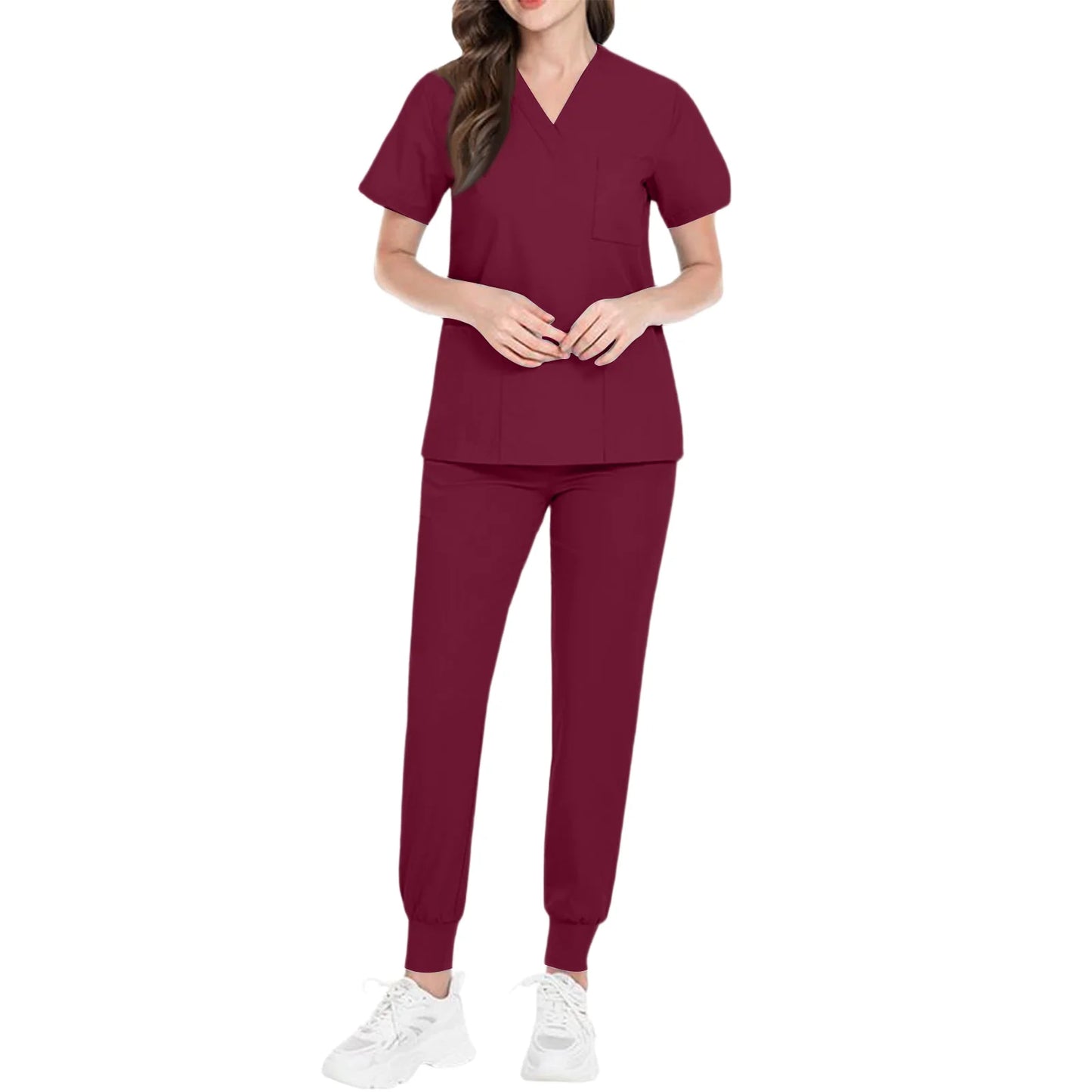 Women's Nurse Scrub Set V-Neck Short Sleeve Medical Uniform