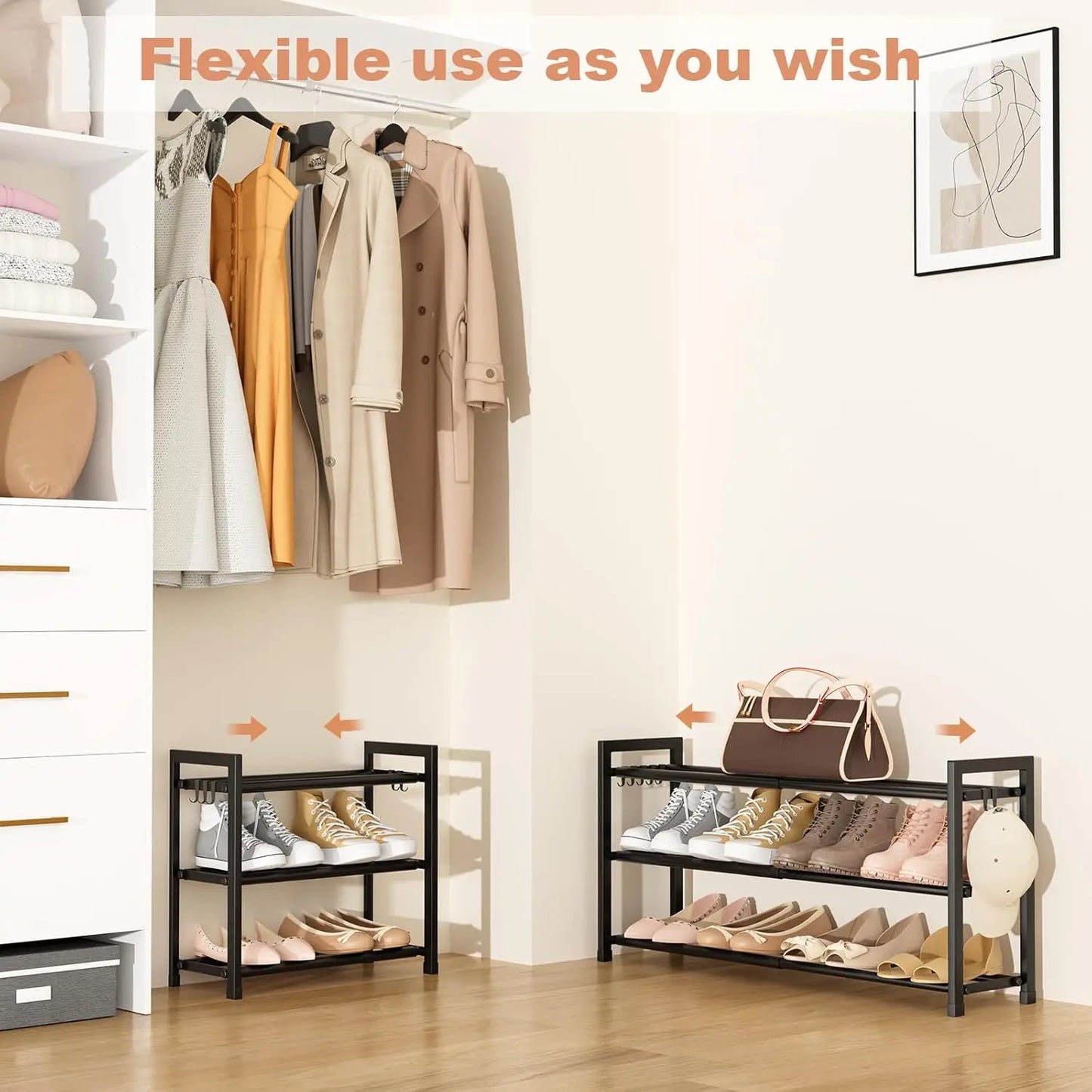 Adjustable Expandable 3-Tier Shoe Rack for Closet 12 Pairs