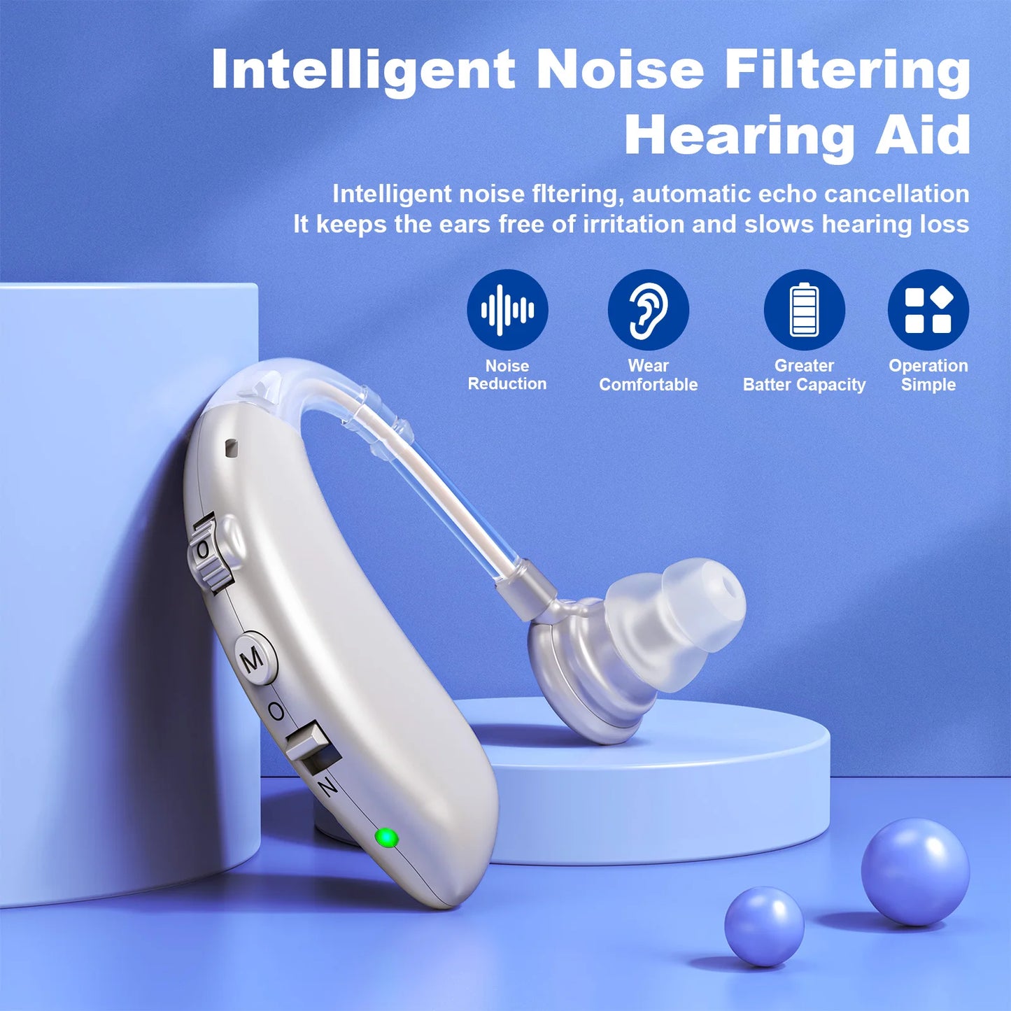 Rechargeable Behind The Ear Hearing Aid Invisible Senior Noise Reduction