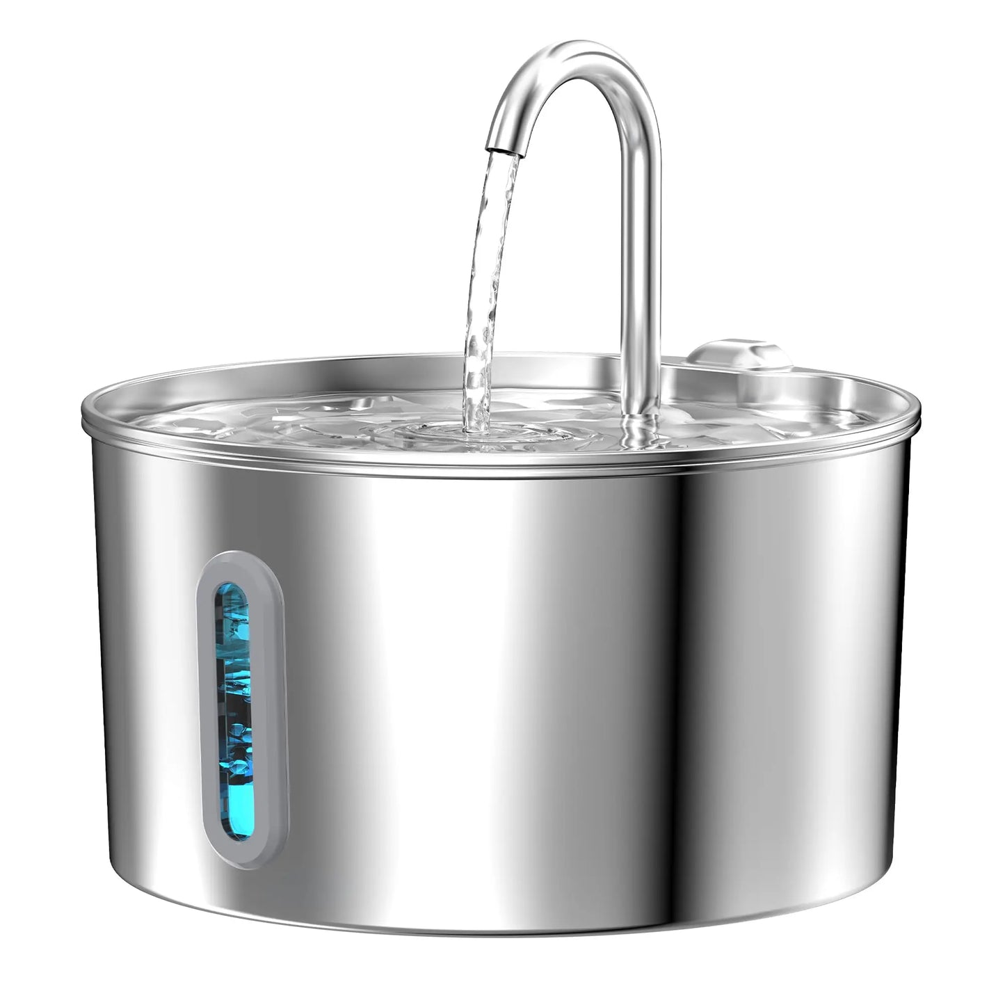 Stainless Steel Cat Water Fountain With LED Window Silent Flow