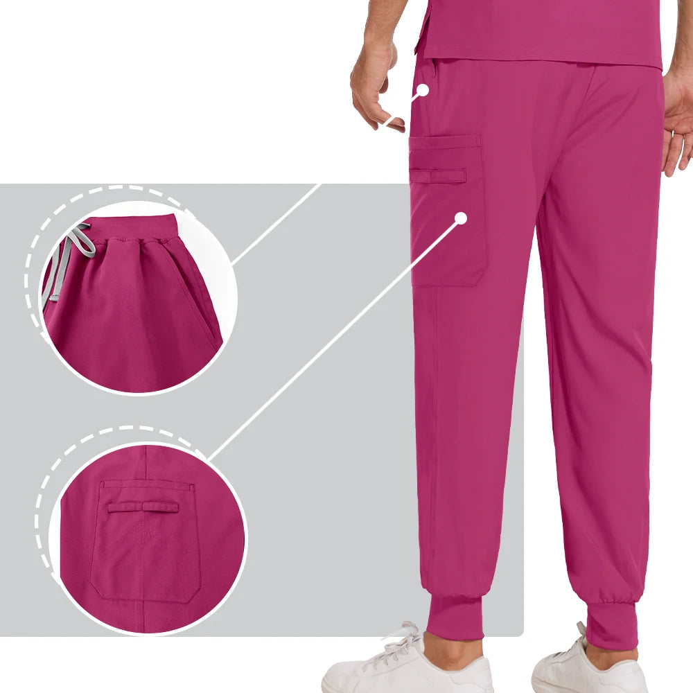 NONECN Surgery Scrubs Set Women Short Sleeve Top Pants Medical Uniform