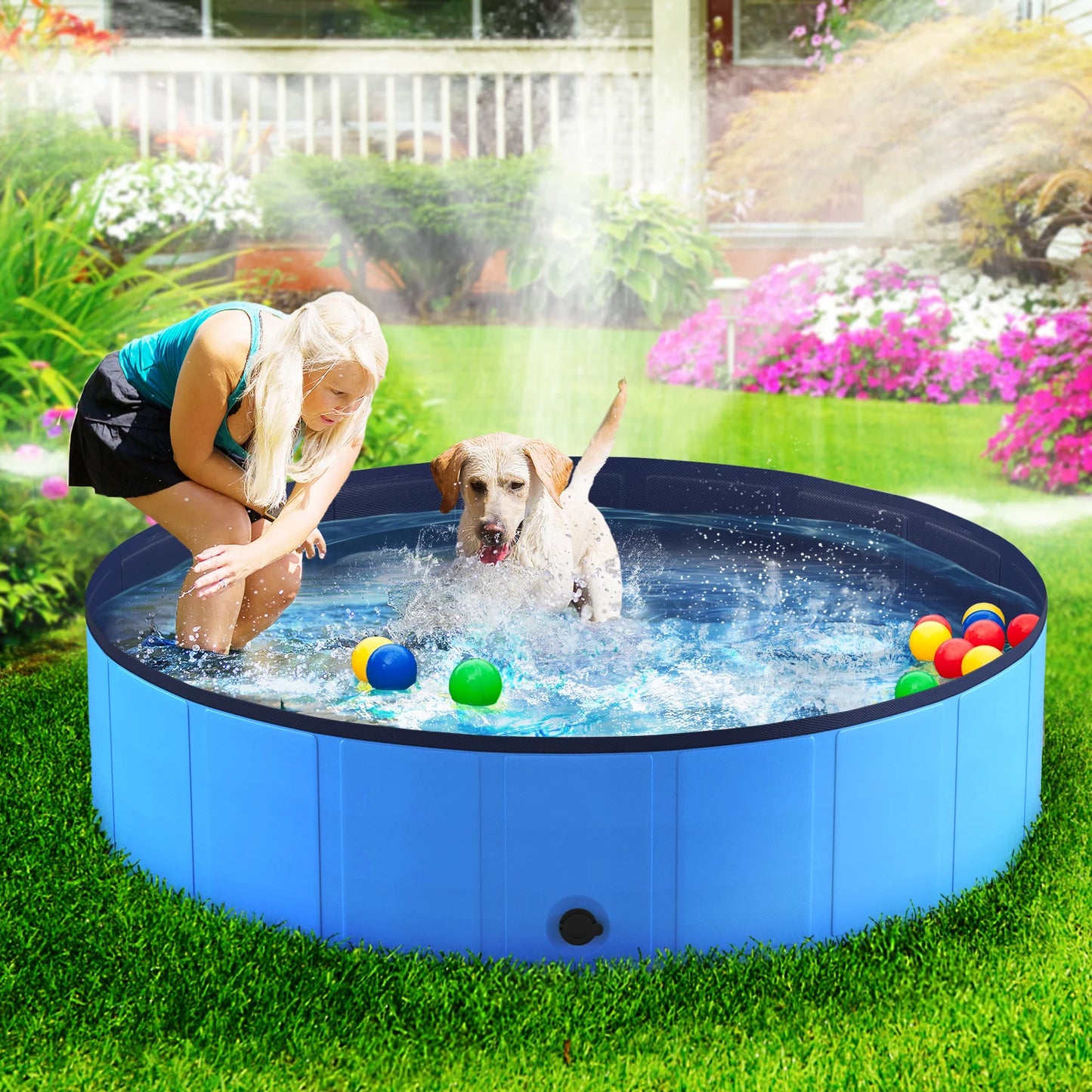 Portable Dog Pool Foldable Pet Bath Tub Anti Slip Collapsible Hard Plastic