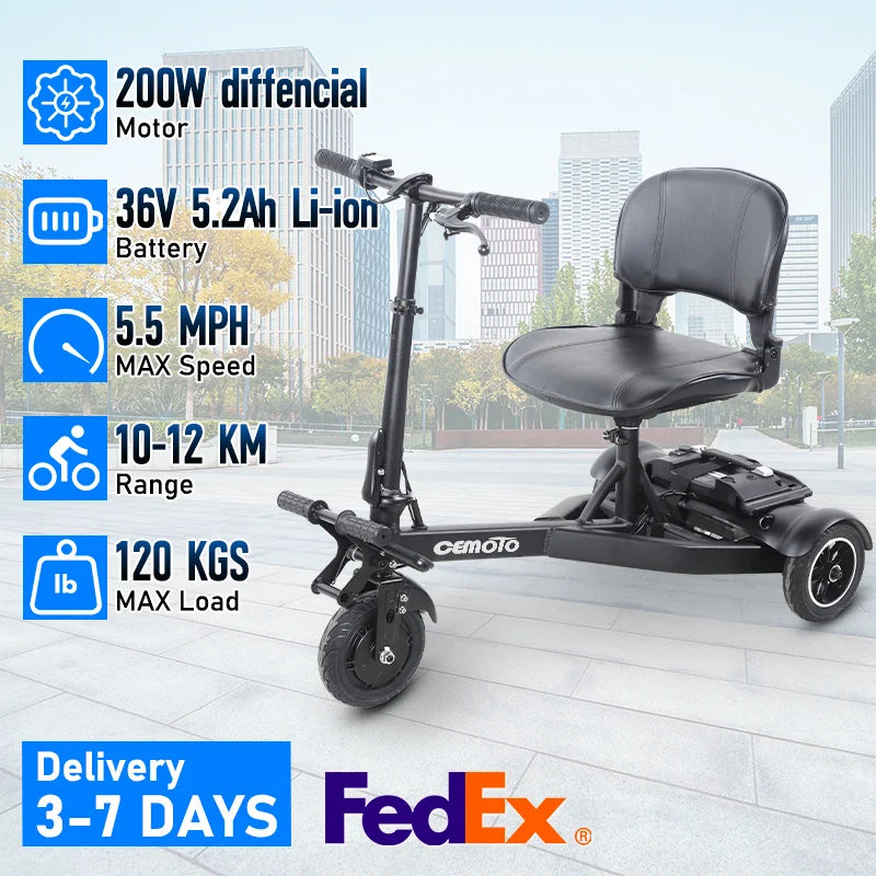 Three Wheel Aluminum Foldable Scooter With Lithium Battery For Elderly