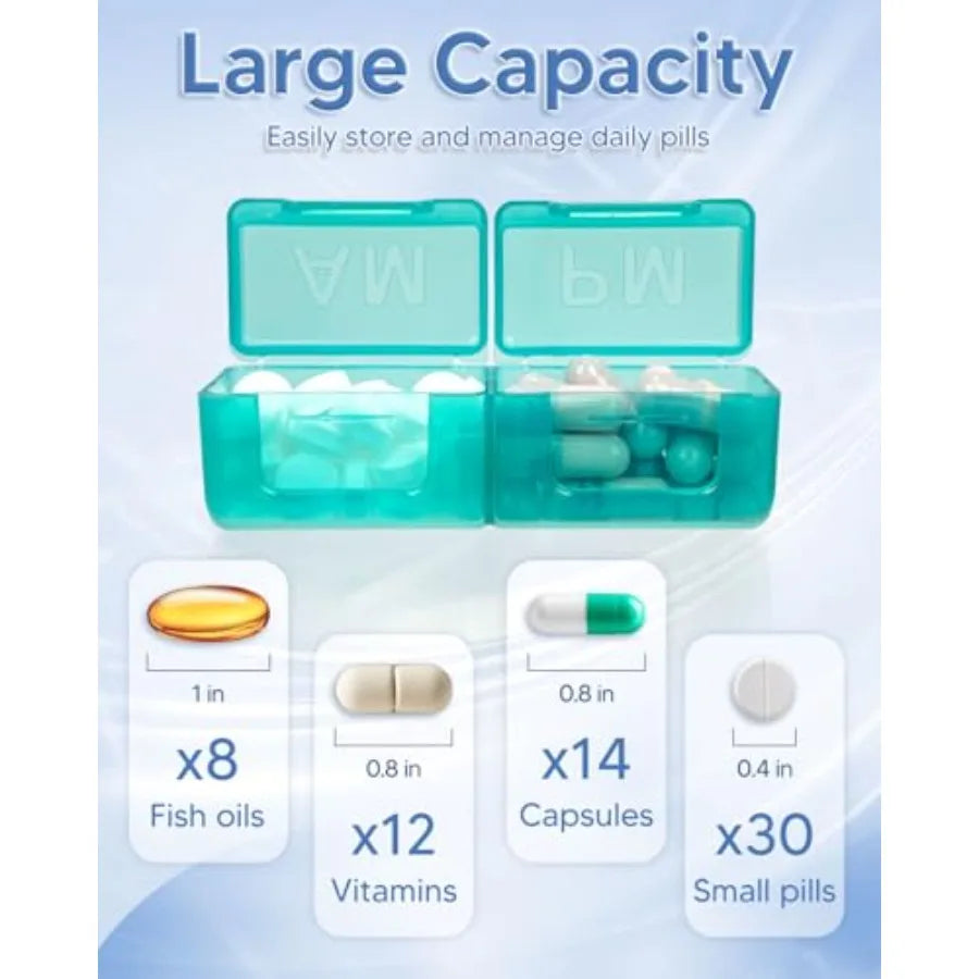 Monthly Pill Organizer Twice Daily With Pill Cutter Travel Bag