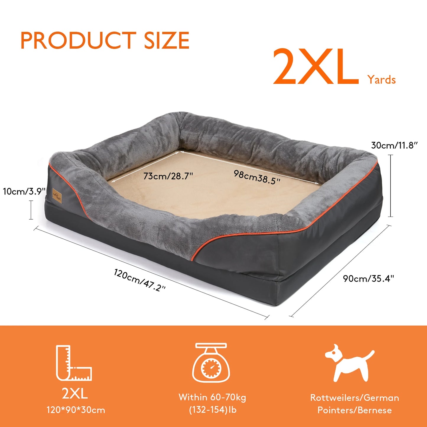 BINGOPAW Large Dog Bed With Removable Washable Cover Waterproof Foam