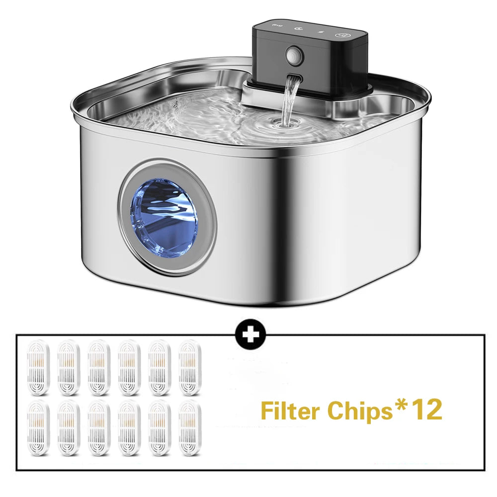 Wireless Stainless Steel Pet Water Fountain 3.2L Motion Sensor