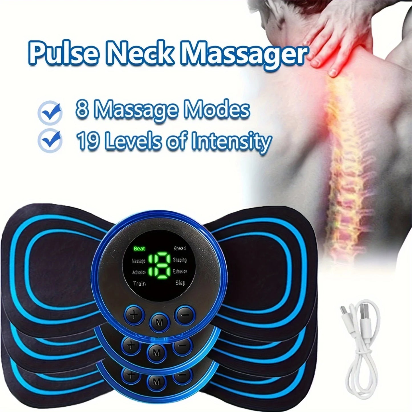 EMS Neck Massager With 8 Modes And 19 Levels Of Intensity