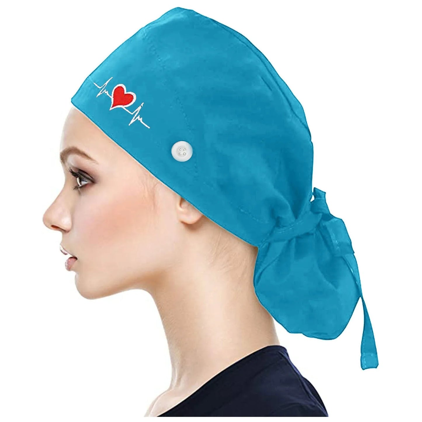 Eillysevens Scrub Cap With Buttons Bouffant Print Sweatband Unisex Hat