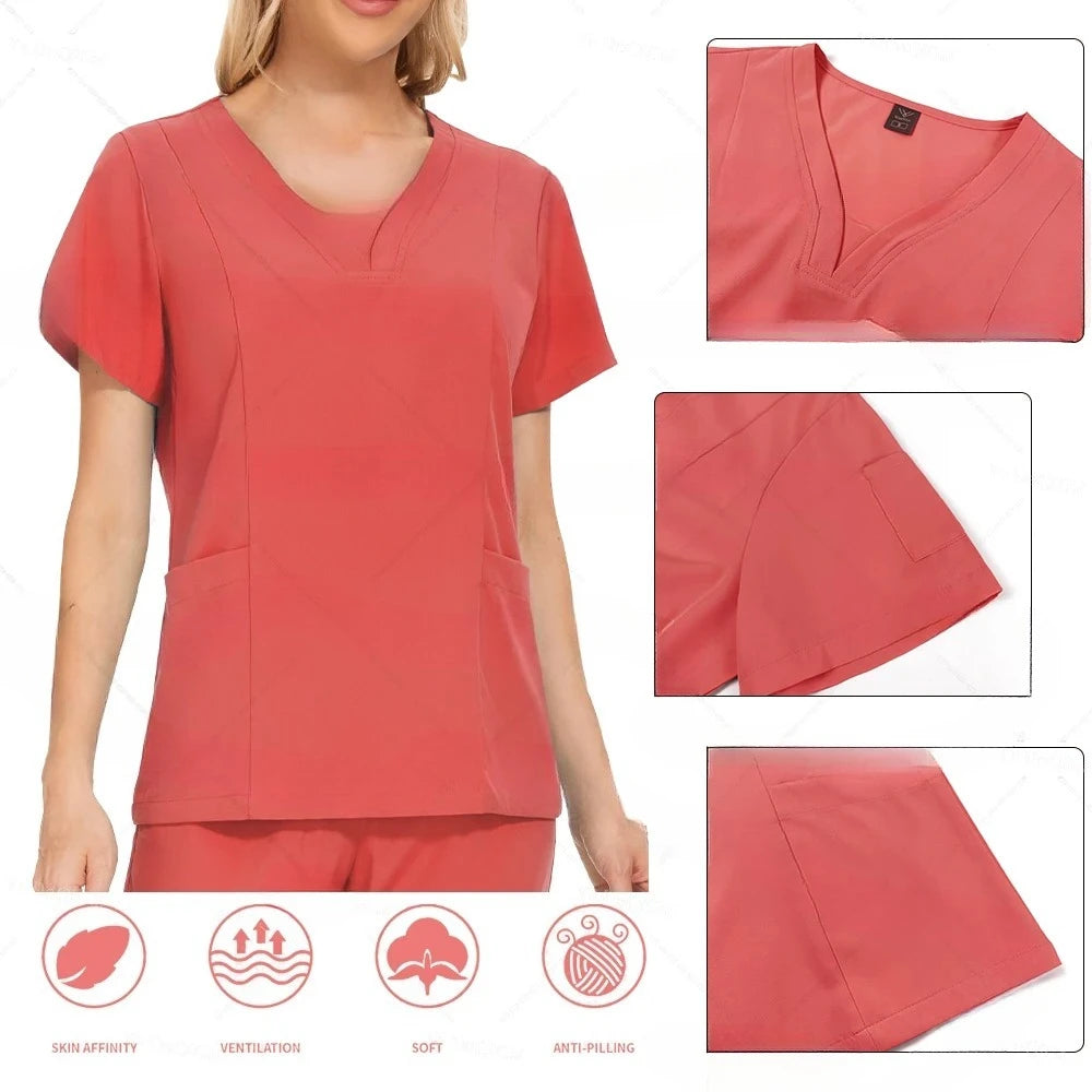 Unisex Nursing Scrubs Sets Medical Uniforms Doctor Nurse Tops Pants