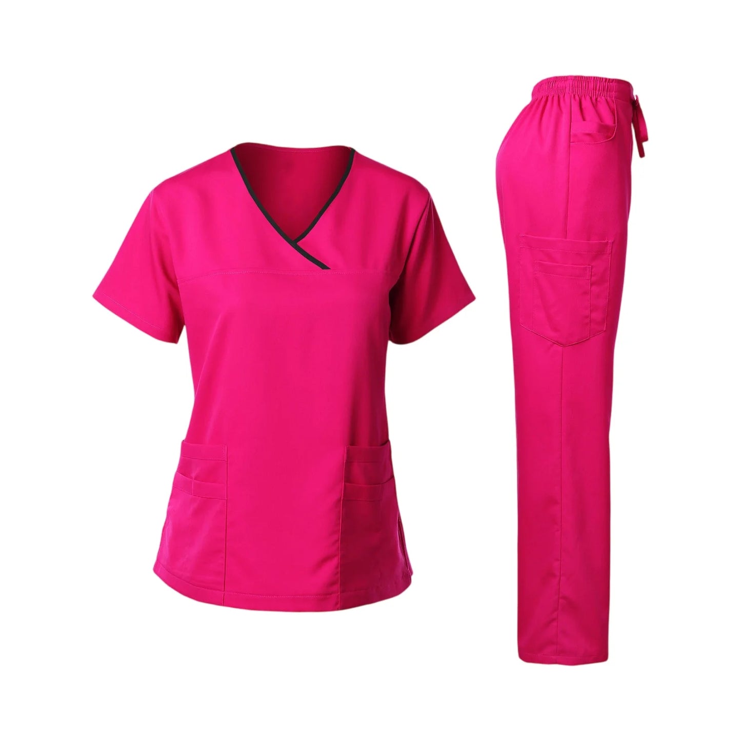 Nurse Scrub Set V-Neck Short Sleeve Multi-Pocket Pants