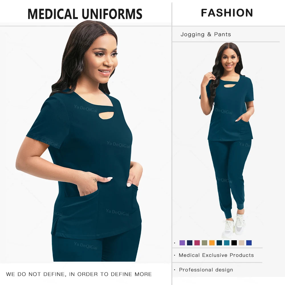 None Womens Medical Scrubs Set Nurses Uniform Jogger Pants