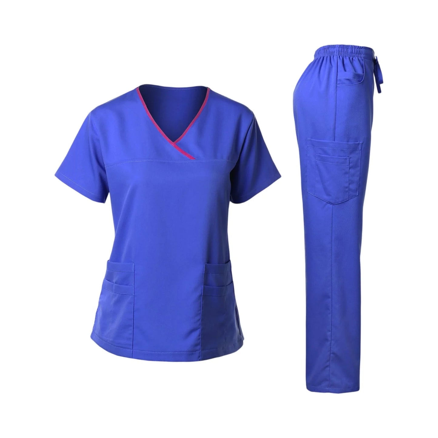 Nurse Scrub Set V-Neck Short Sleeve Multi-Pocket Pants