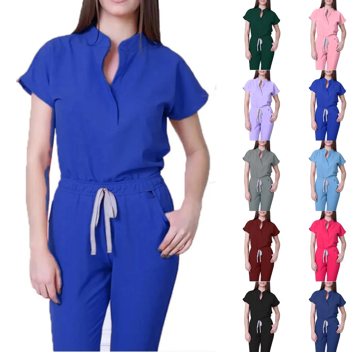 Nurse Jumpsuit Stand Collar Short Sleeve Medical Uniform Workwear