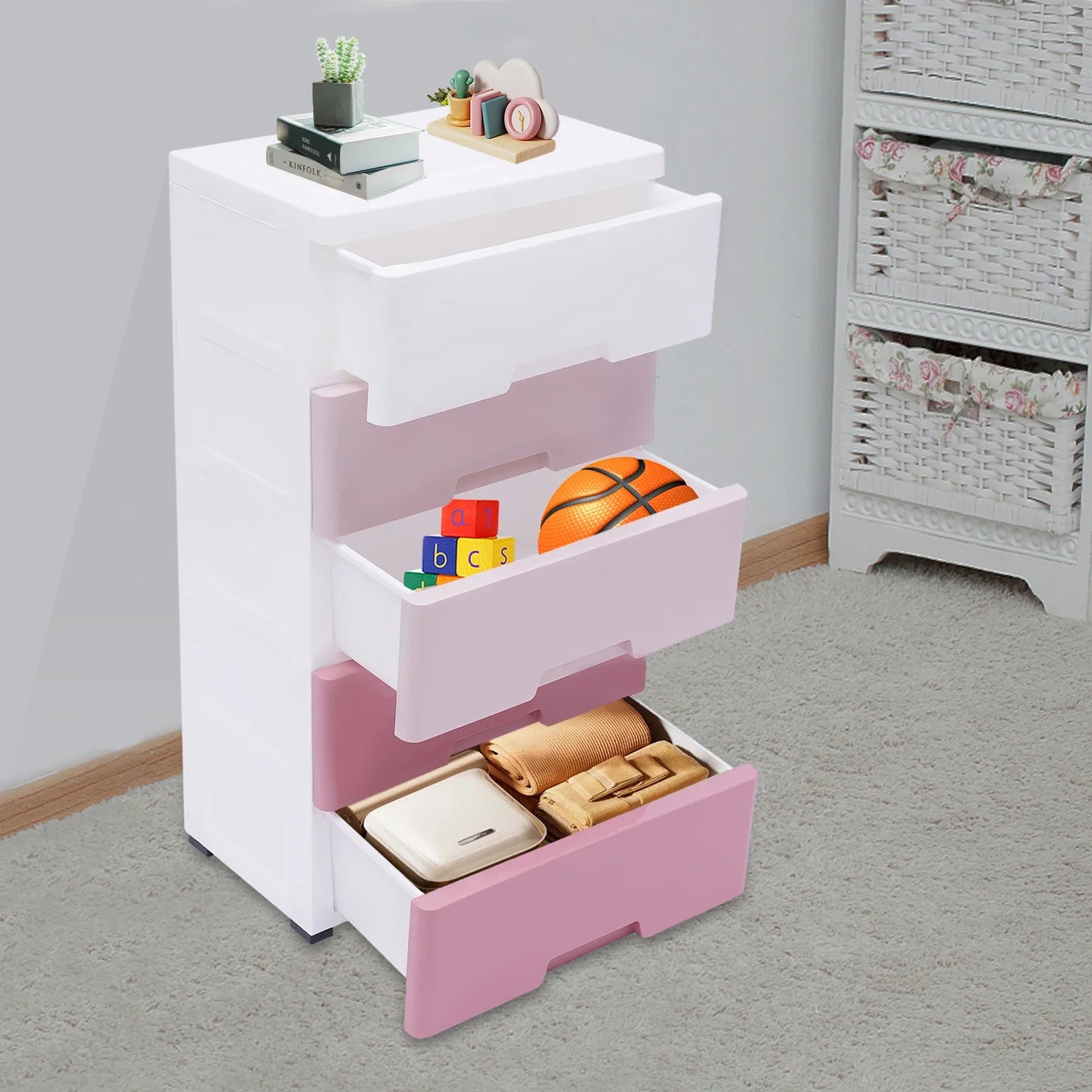 Kids Room Storage Cabinet With 5 Drawers For Toy Organization