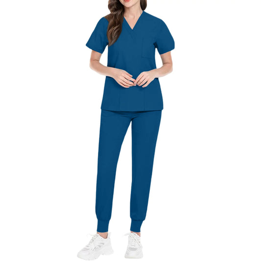 Women's Nurse Scrub Set V-Neck Short Sleeve Medical Uniform