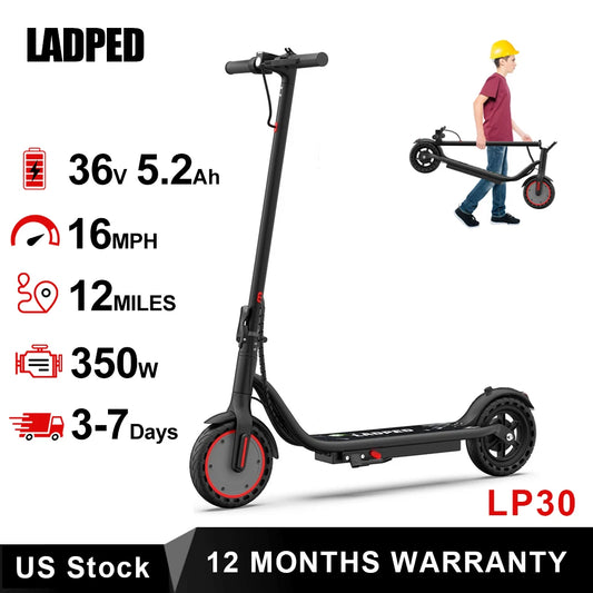 LADPED LP30 Foldable Electric Scooter for Kids 16 MPH Max Speed 12 Miles Range