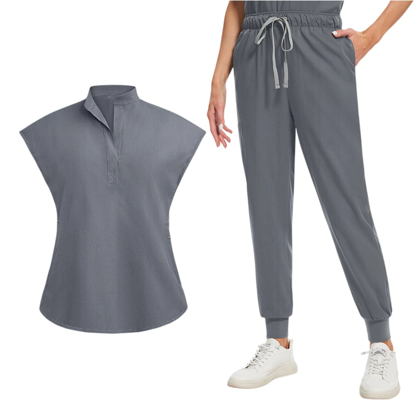 Professional Short Sleeve Scrubs Uniform V Neck Unisex Medical Workwear