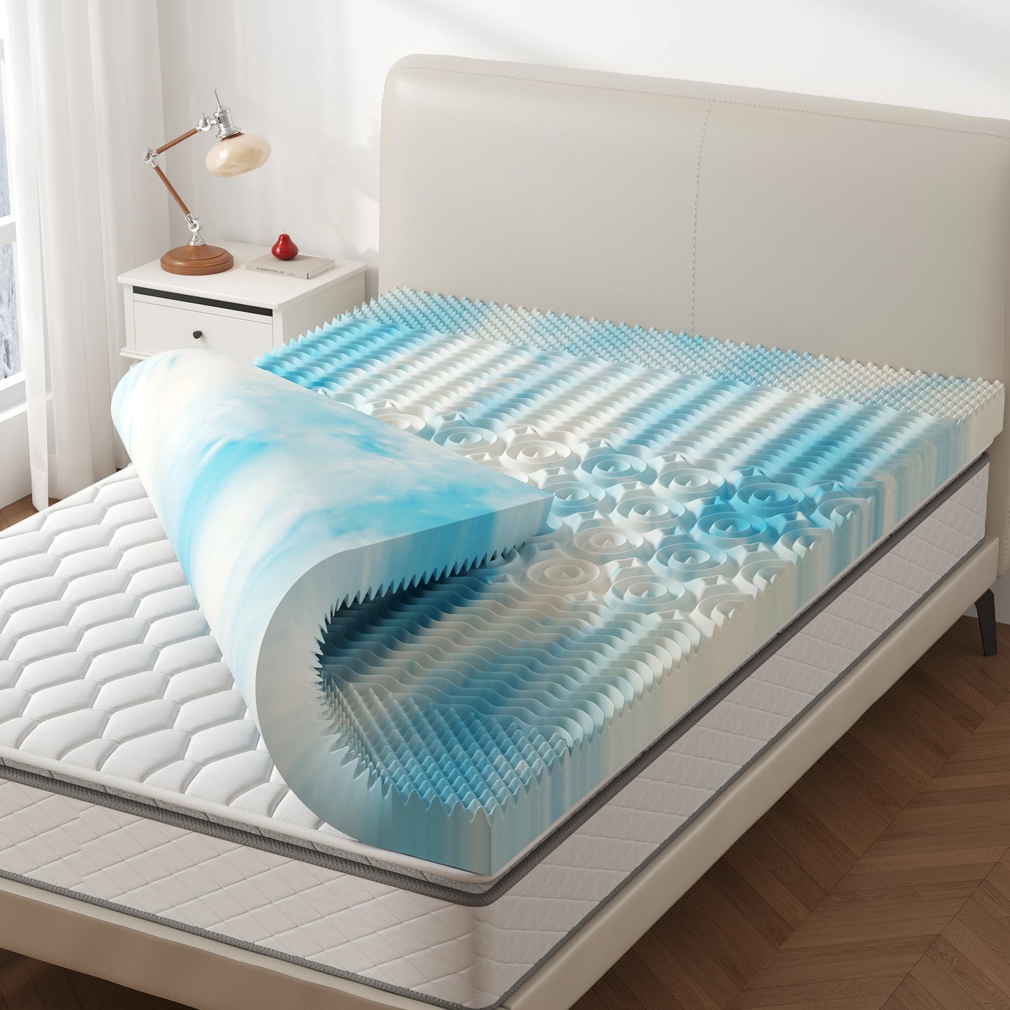 JHK Cooling Gel Memory Foam Mattress Topper 5 Zone Relief