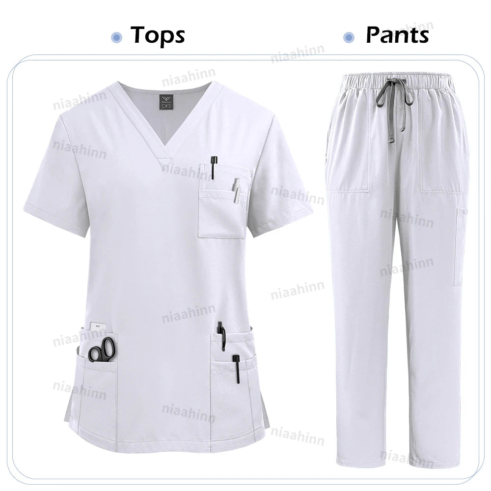 Medical Scrubs Set For Women Nurse Uniform Unisex Lab Coat