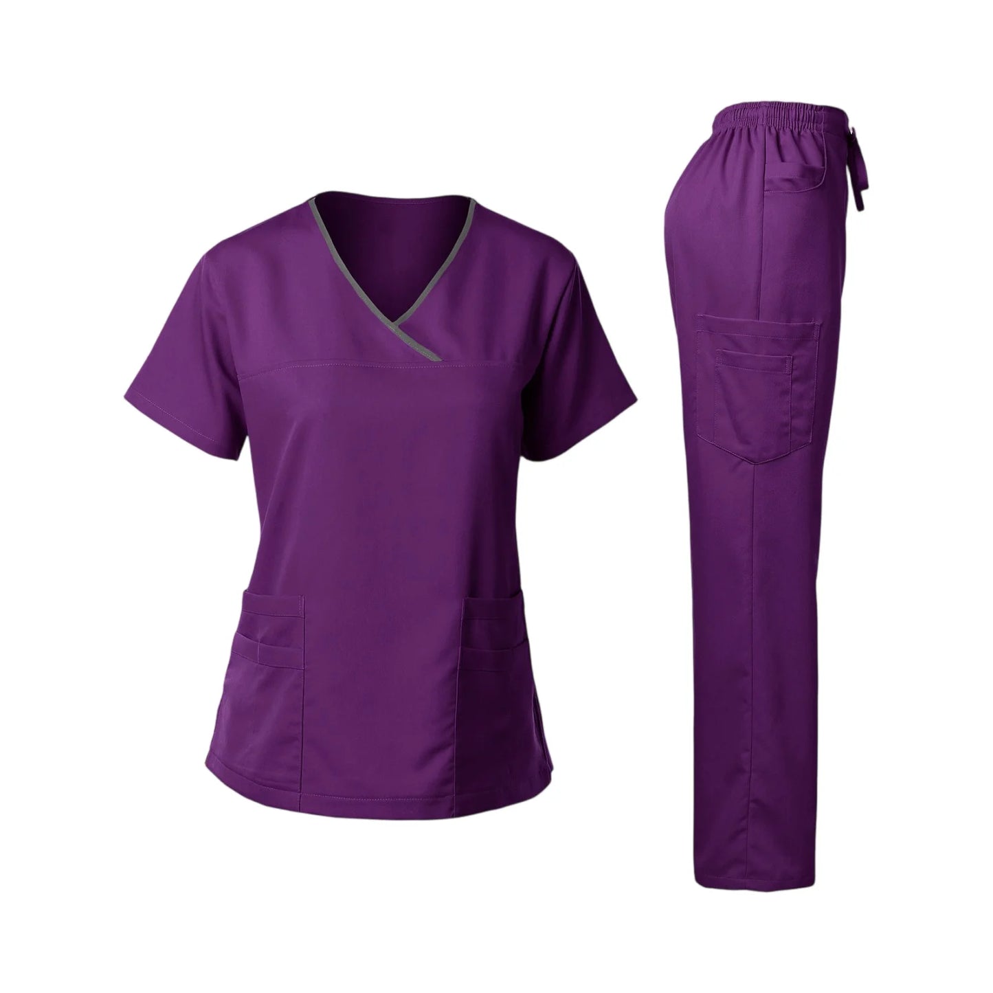 Nurse Scrub Set V-Neck Short Sleeve Multi-Pocket Pants