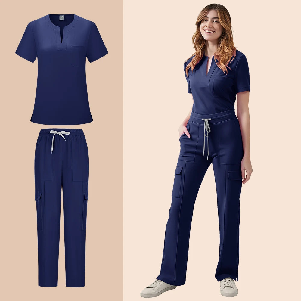 Women's Medical Scrubs Set Nurse Uniform Two Piece Tops Pants